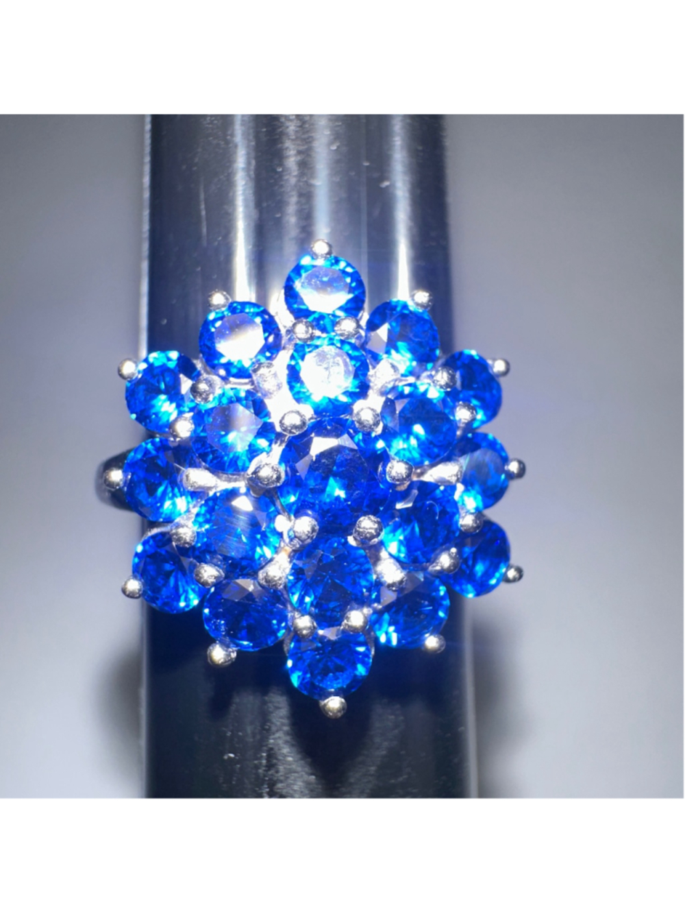 Women's Blue Sapphire and Silver Cluster Ring, Size 6.5